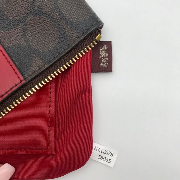Coach Bold Red & Walnut Corner Signature Canvas Zip Wristlet - Picture 11 of 12